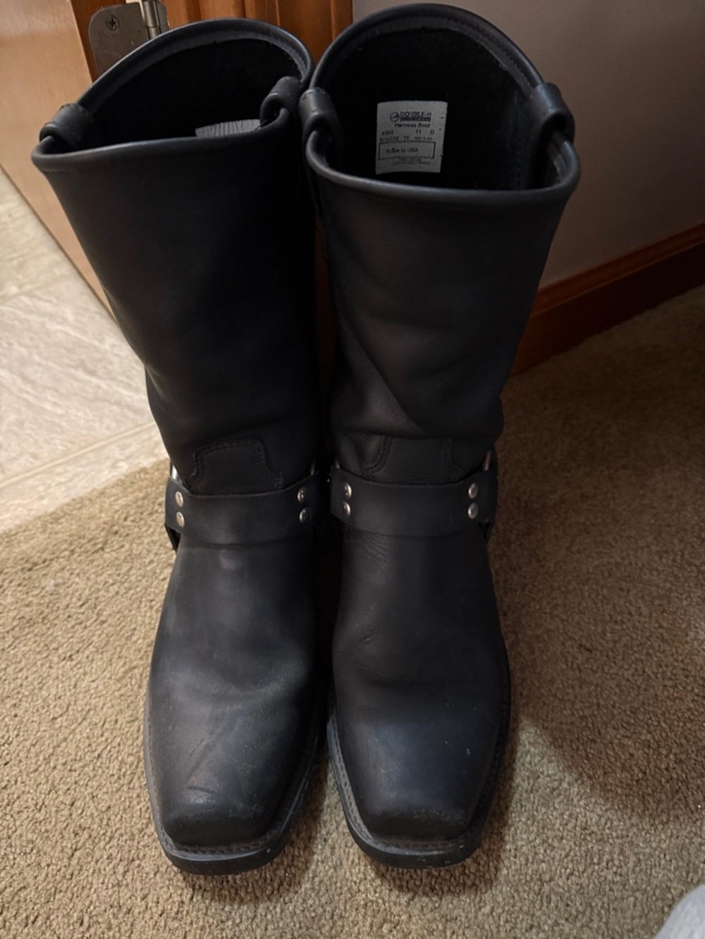 Black Leather Harness Moto Boots